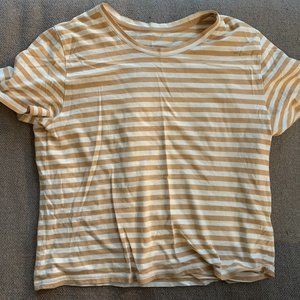 Everlane Cotton Box-Cut Tee in Tan/White Stripe